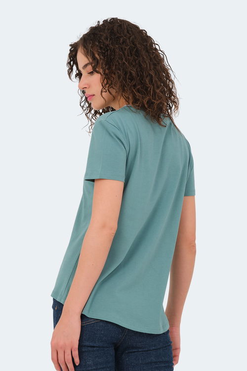 Slazenger VIRAJ 5li Set Kadın Tişört Taş Gri - Petrol - Koyu Gri - Somon - Su Yeşili