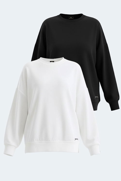 Slazenger VIRTUE 2 li set Kadın Oversıze Beyaz - Siyah Sweatshirt