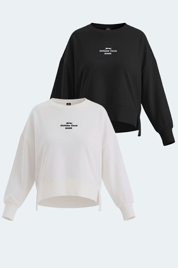 Slazenger VITAL 2 li set Kadın Oversıze Beyaz - Siyah Sweatshirt