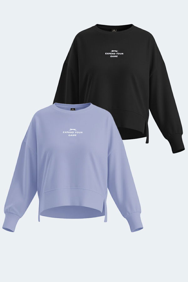 Slazenger VITAL 2 li set Kadın Oversıze Lila - Siyah Sweatshirt