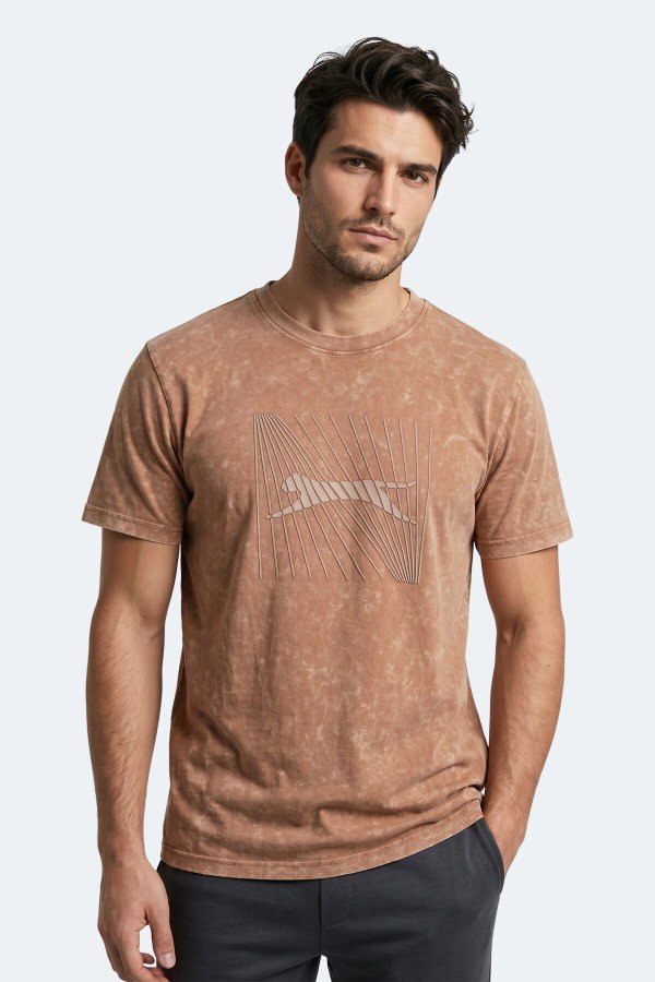 Slazenger ZAIR Erkek Baskılı Camel Tişört