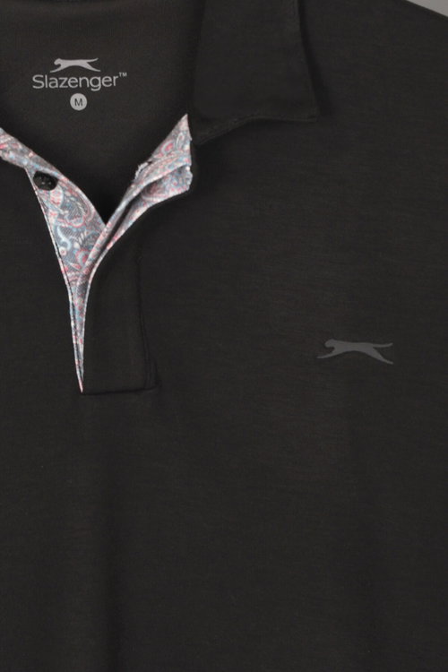 Slazenger ZODIACS Erkek Polo Yaka Siyah Tişört