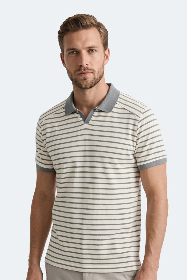 Slazenger ZOLL Erkek Polo Yaka Beyaz / Gri Tişört