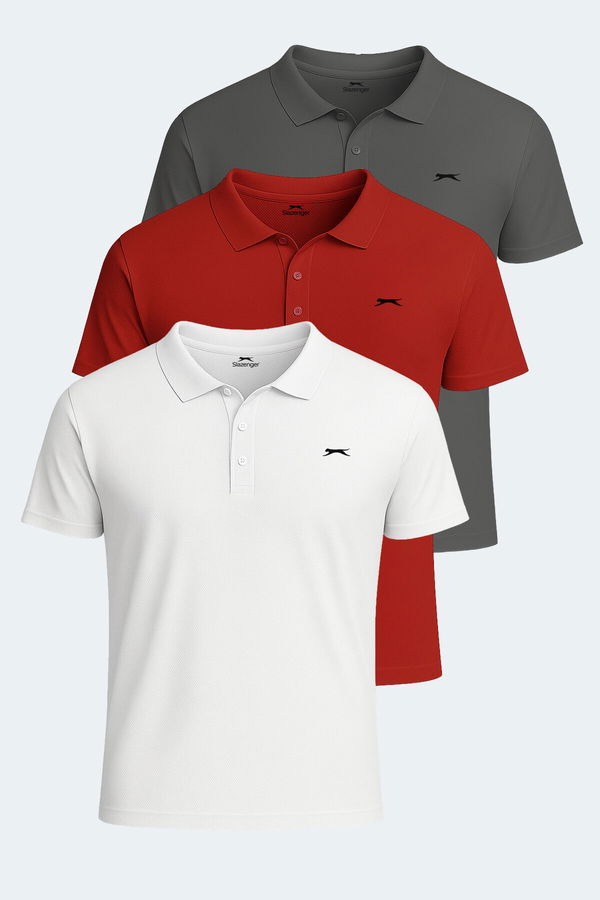 SLOAN 3lü Set Erkek Tişört Beyaz - Koyu Gri - Kırmızı