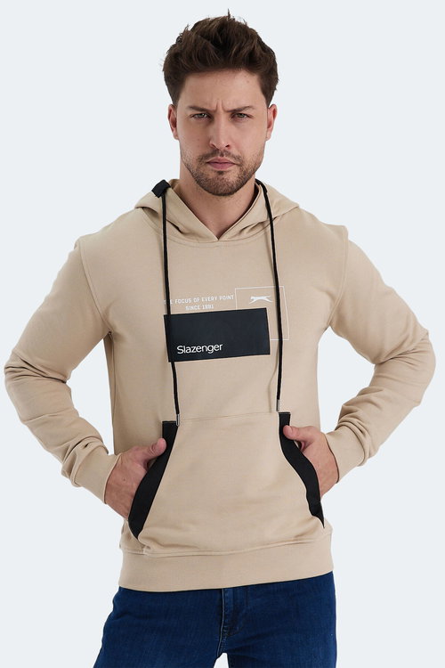 Slazenger VANDA Erkek Kanguru Cepli Kapüşonlu Bej Sweatshırt