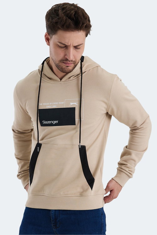 Slazenger VANDA Erkek Kanguru Cepli Kapüşonlu Bej Sweatshırt