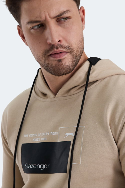 Slazenger VANDA Erkek Kanguru Cepli Kapüşonlu Bej Sweatshırt