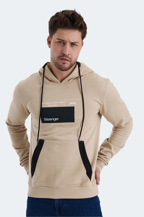Slazenger VANDA Erkek Kanguru Cepli Kapüşonlu Bej Sweatshırt