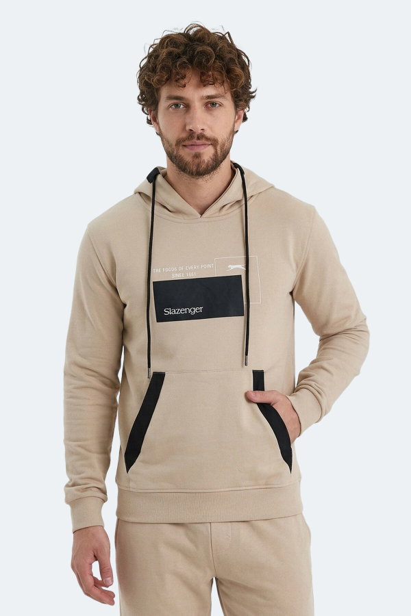 Slazenger VANDA Erkek Kanguru Cepli Kapüşonlu Bej Sweatshırt
