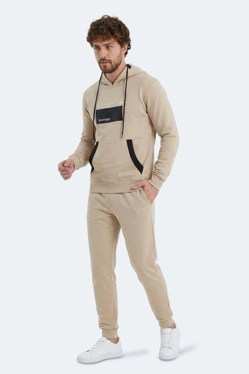 Slazenger VANDA Erkek Kanguru Cepli Kapüşonlu Bej Sweatshırt