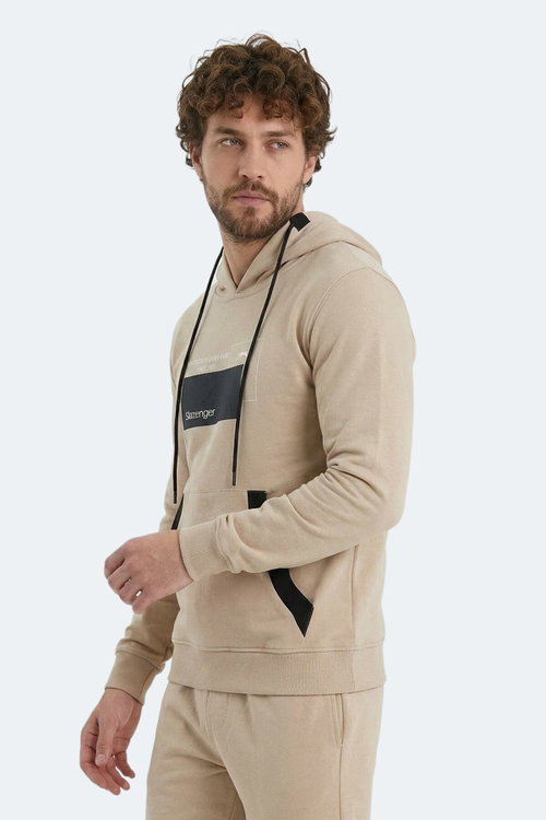 Slazenger VANDA Erkek Kanguru Cepli Kapüşonlu Bej Sweatshırt