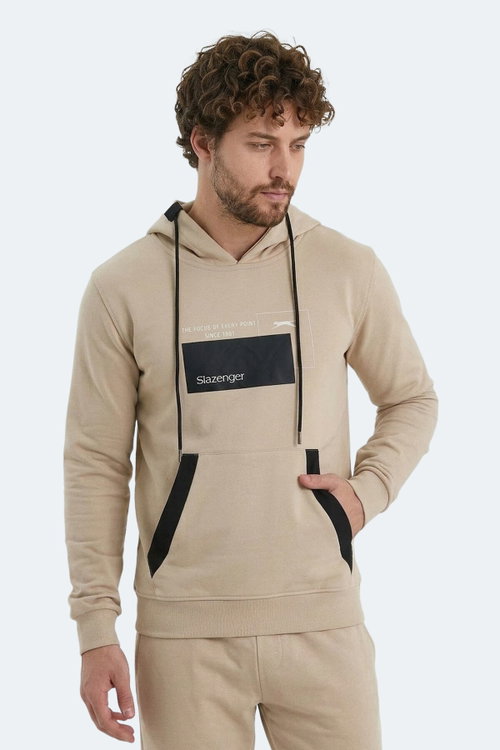 Slazenger VANDA Erkek Kanguru Cepli Kapüşonlu Bej Sweatshırt