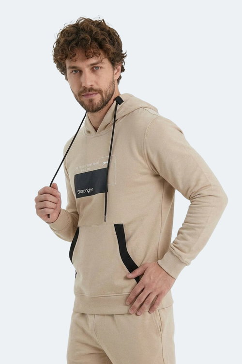 Slazenger VANDA Erkek Kanguru Cepli Kapüşonlu Bej Sweatshırt
