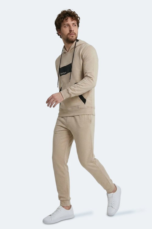Slazenger VANDA Erkek Kanguru Cepli Kapüşonlu Bej Sweatshırt