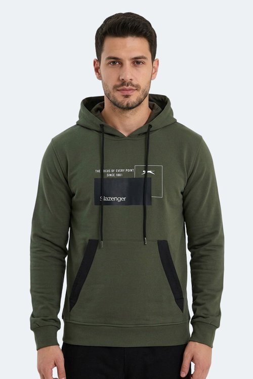 Slazenger VANDA Erkek Kanguru Cepli Kapüşonlu Haki Sweatshırt