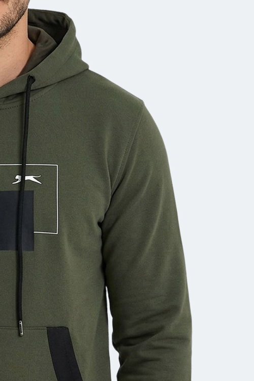 Slazenger VANDA Erkek Kanguru Cepli Kapüşonlu Haki Sweatshırt