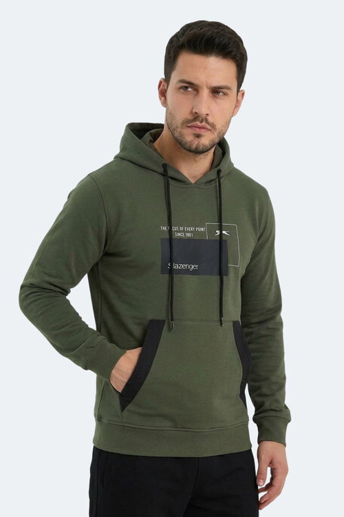 Slazenger VANDA Erkek Kanguru Cepli Kapüşonlu Haki Sweatshırt