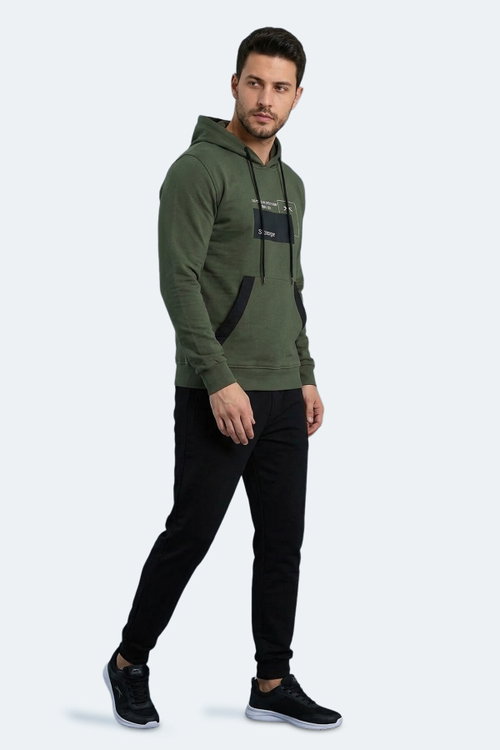Slazenger VANDA Erkek Kanguru Cepli Kapüşonlu Haki Sweatshırt