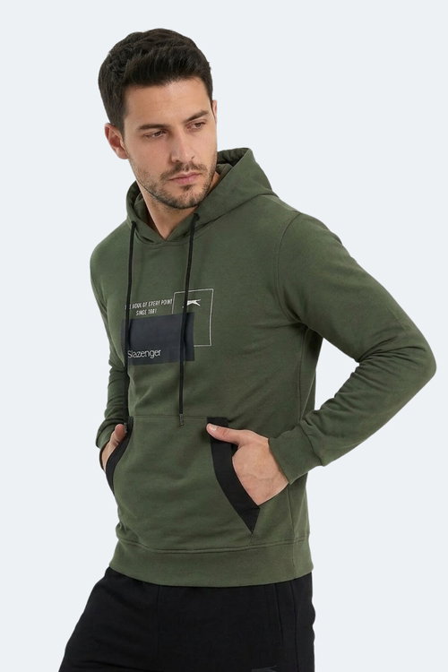 Slazenger VANDA Erkek Kanguru Cepli Kapüşonlu Haki Sweatshırt