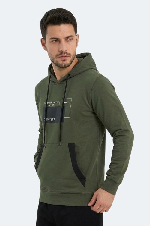 Slazenger VANDA Erkek Kanguru Cepli Kapüşonlu Haki Sweatshırt