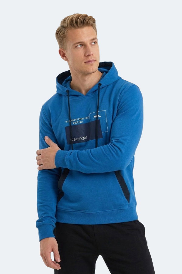 Slazenger VANDA Erkek Kanguru Cepli Kapüşonlu Mavi Sweatshırt