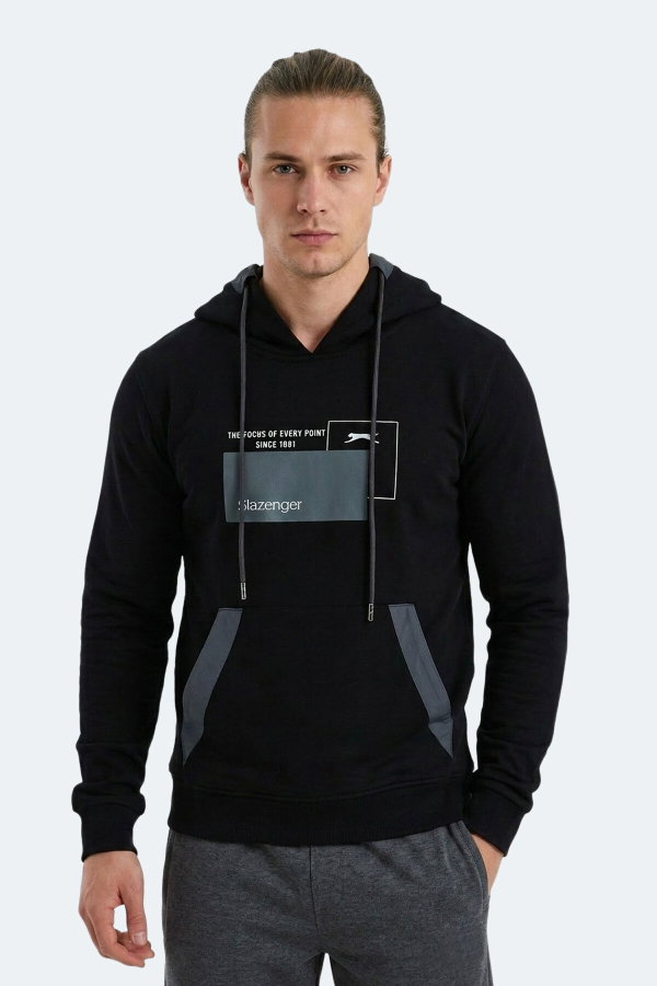 Slazenger VANDA Erkek Kanguru Cepli Kapüşonlu Siyah Sweatshırt