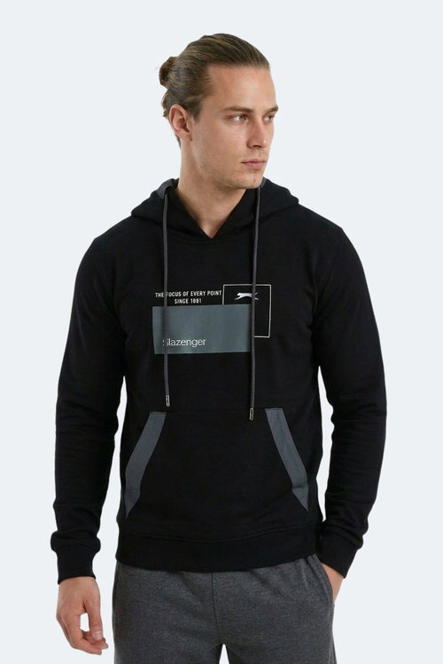 Slazenger VANDA Erkek Kanguru Cepli Kapüşonlu Siyah Sweatshırt