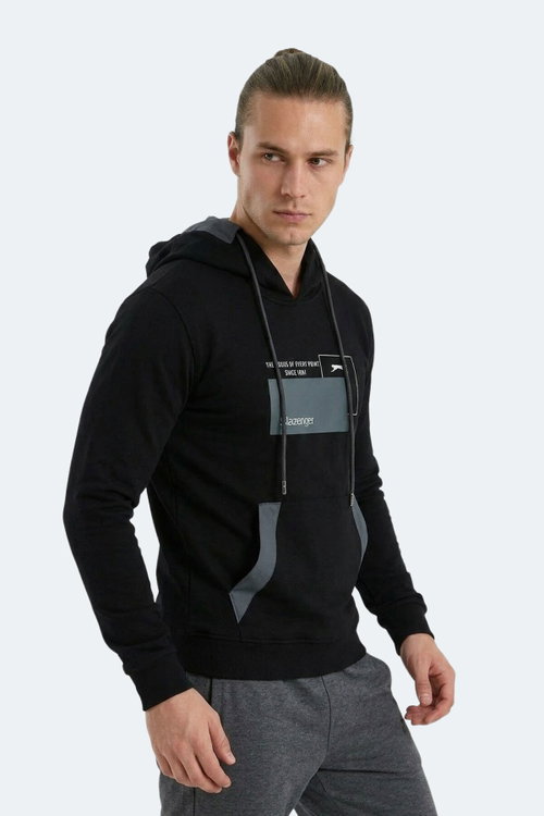 Slazenger VANDA Erkek Kanguru Cepli Kapüşonlu Siyah Sweatshırt
