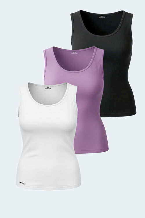 Slazenger VATIK Kadın Atlet Beyaz - Siyah - Lila