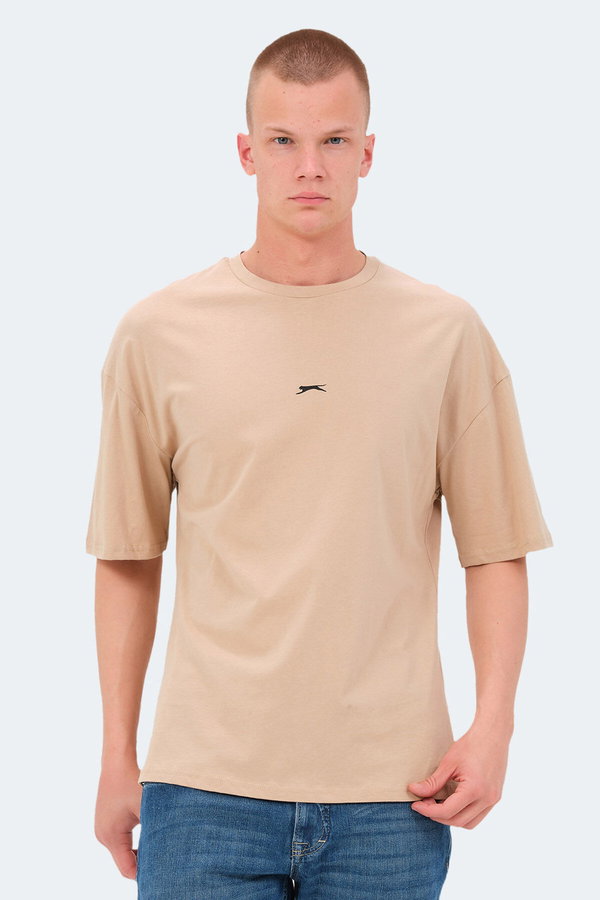 Slazenger VENETIA I Erkek Baskılı Oversıze Bej Tişört