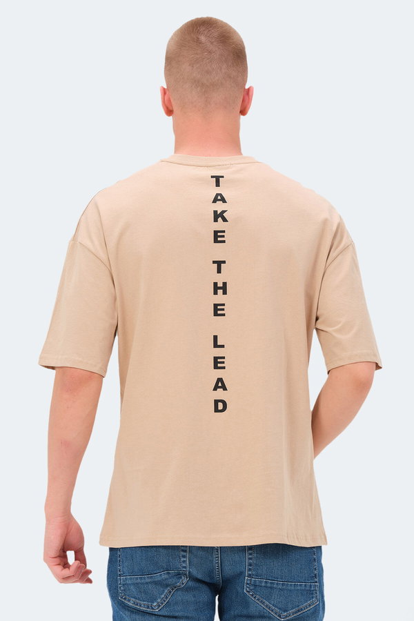 Slazenger VENETIA I Erkek Baskılı Oversıze Bej Tişört