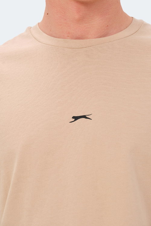 Slazenger VENETIA I Erkek Baskılı Oversıze Bej Tişört