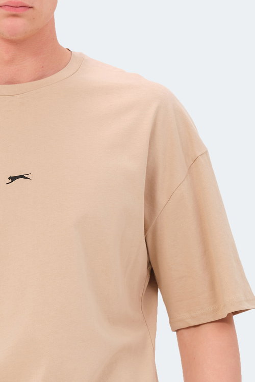 Slazenger VENETIA I Erkek Baskılı Oversıze Bej Tişört