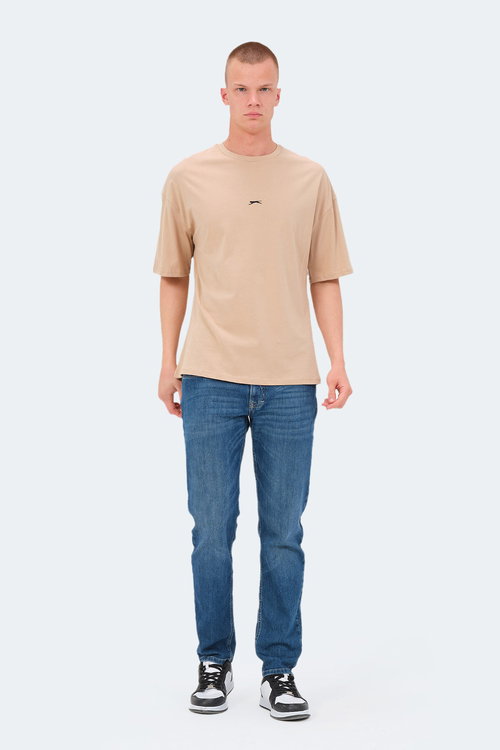 Slazenger VENETIA I Erkek Baskılı Oversıze Bej Tişört