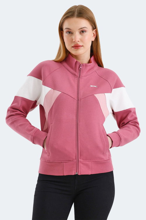 Slazenger VICTORY IN Kadın Fermuarlı Dik Yaka Cepli Gül Sweatshırt