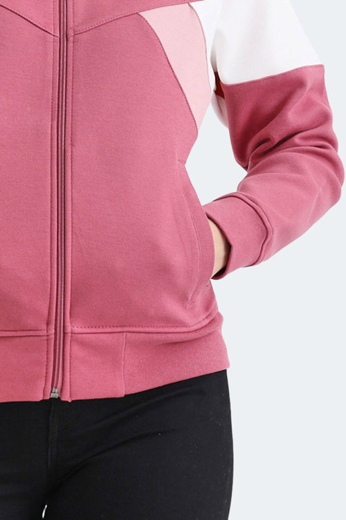 Slazenger VICTORY IN Kadın Fermuarlı Dik Yaka Cepli Gül Sweatshırt