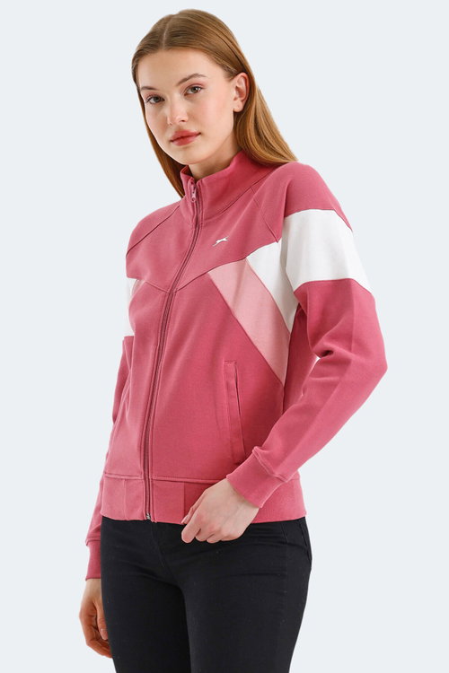 Slazenger VICTORY IN Kadın Fermuarlı Dik Yaka Cepli Gül Sweatshırt