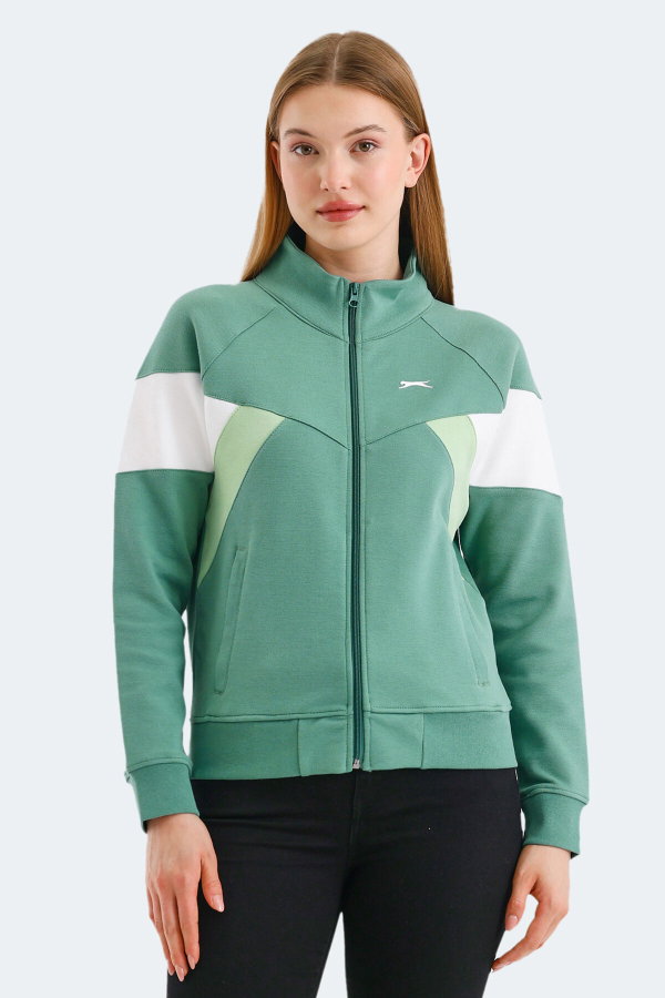Slazenger VICTORY IN Kadın Fermuarlı Dik Yaka Cepli Yeşil Sweatshırt