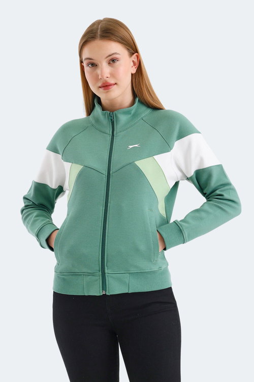 Slazenger VICTORY IN Kadın Fermuarlı Dik Yaka Cepli Yeşil Sweatshırt