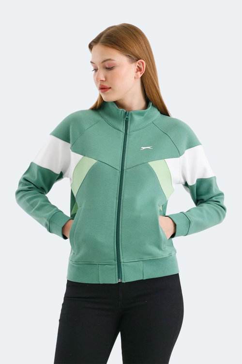 Slazenger VICTORY IN Kadın Fermuarlı Dik Yaka Cepli Yeşil Sweatshırt