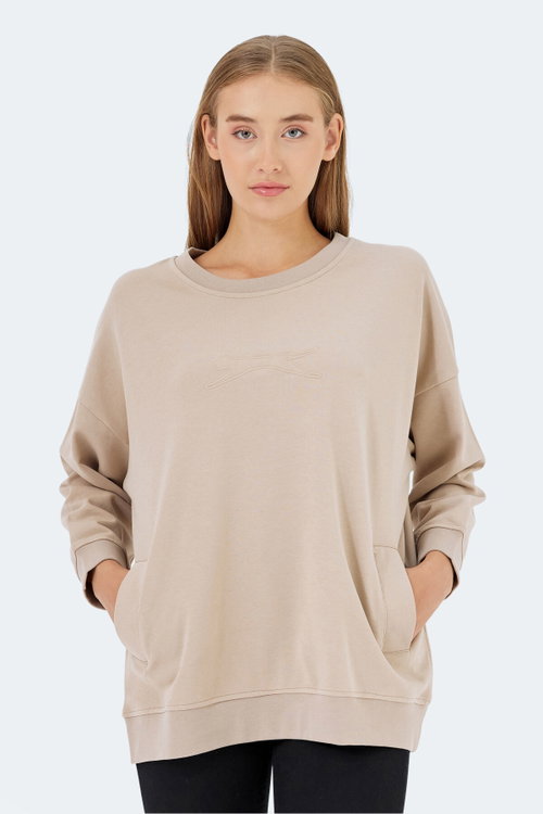 Slazenger VIKENTI SW Kadın Cepli Oversıze Bej Sweatshırt