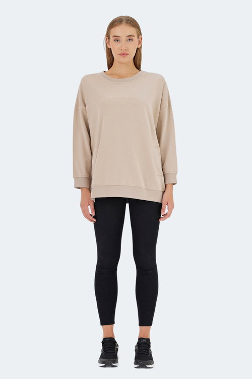 Slazenger VIKENTI SW Kadın Cepli Oversıze Bej Sweatshırt