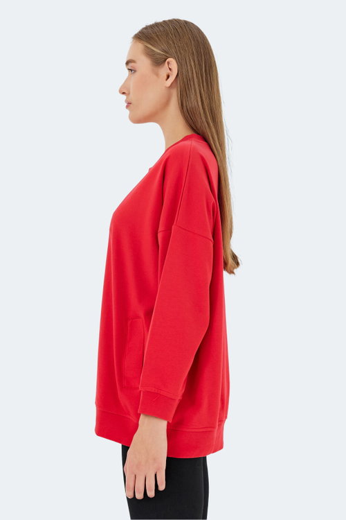 Slazenger VIKENTI SW Kadın Cepli Oversıze Kırmızı Sweatshırt