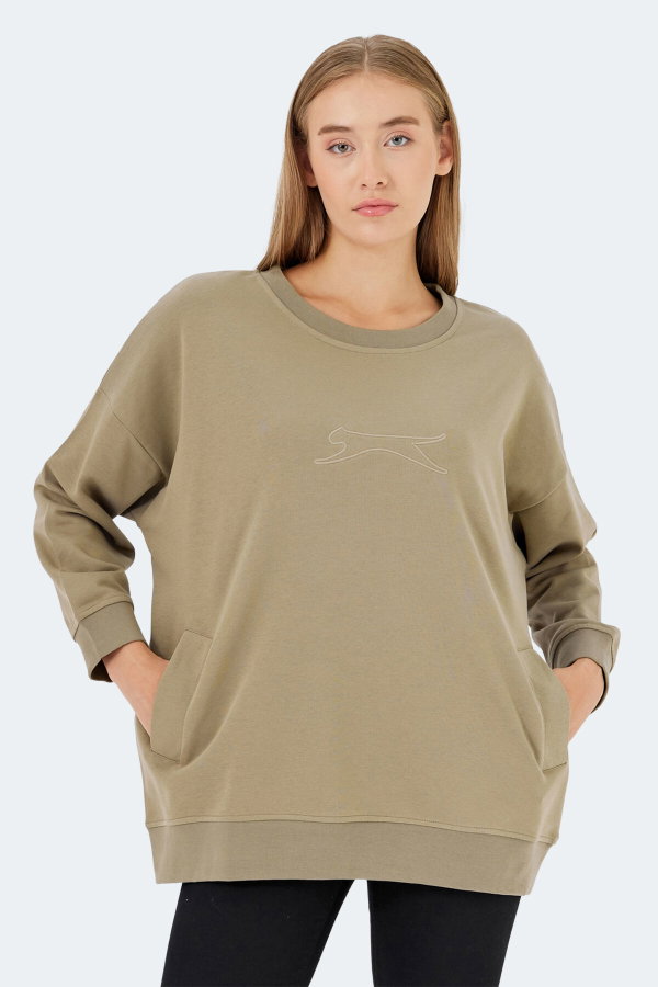 Slazenger VIKENTI SW Kadın Cepli Oversıze Koyu Yeşil Sweatshırt