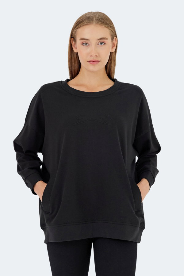 Slazenger VIKENTI SW Kadın Cepli Oversıze Siyah Sweatshırt