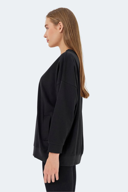 Slazenger VIKENTI SW Kadın Cepli Oversıze Siyah Sweatshırt