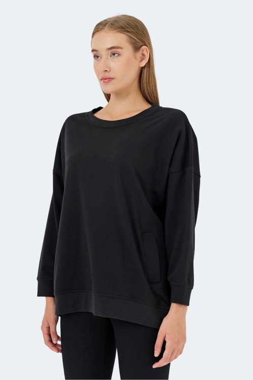 Slazenger VIKENTI SW Kadın Cepli Oversıze Siyah Sweatshırt