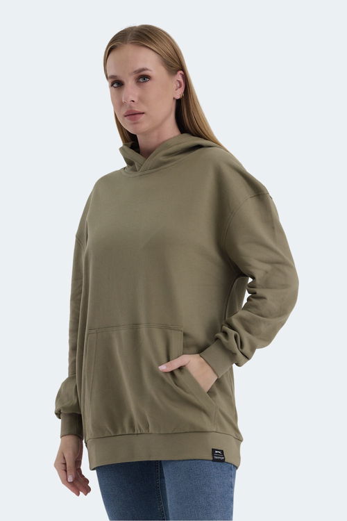 Slazenger VIOLENCE Unisex Kapüşonlu Cepli Oversıze Haki Sweatshırt