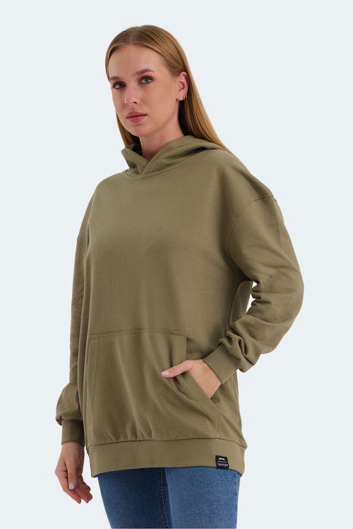 Slazenger VIOLENCE Unisex Kapüşonlu Cepli Oversıze Haki Sweatshırt