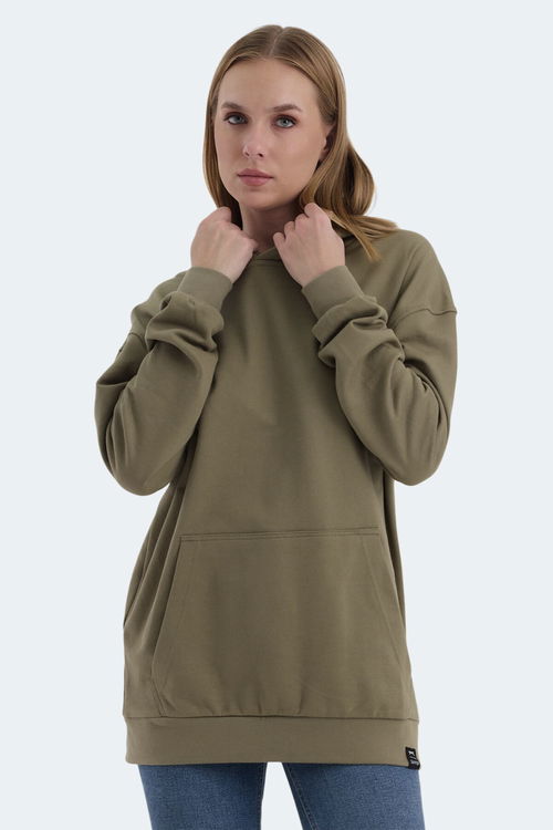 Slazenger VIOLENCE Unisex Kapüşonlu Cepli Oversıze Haki Sweatshırt